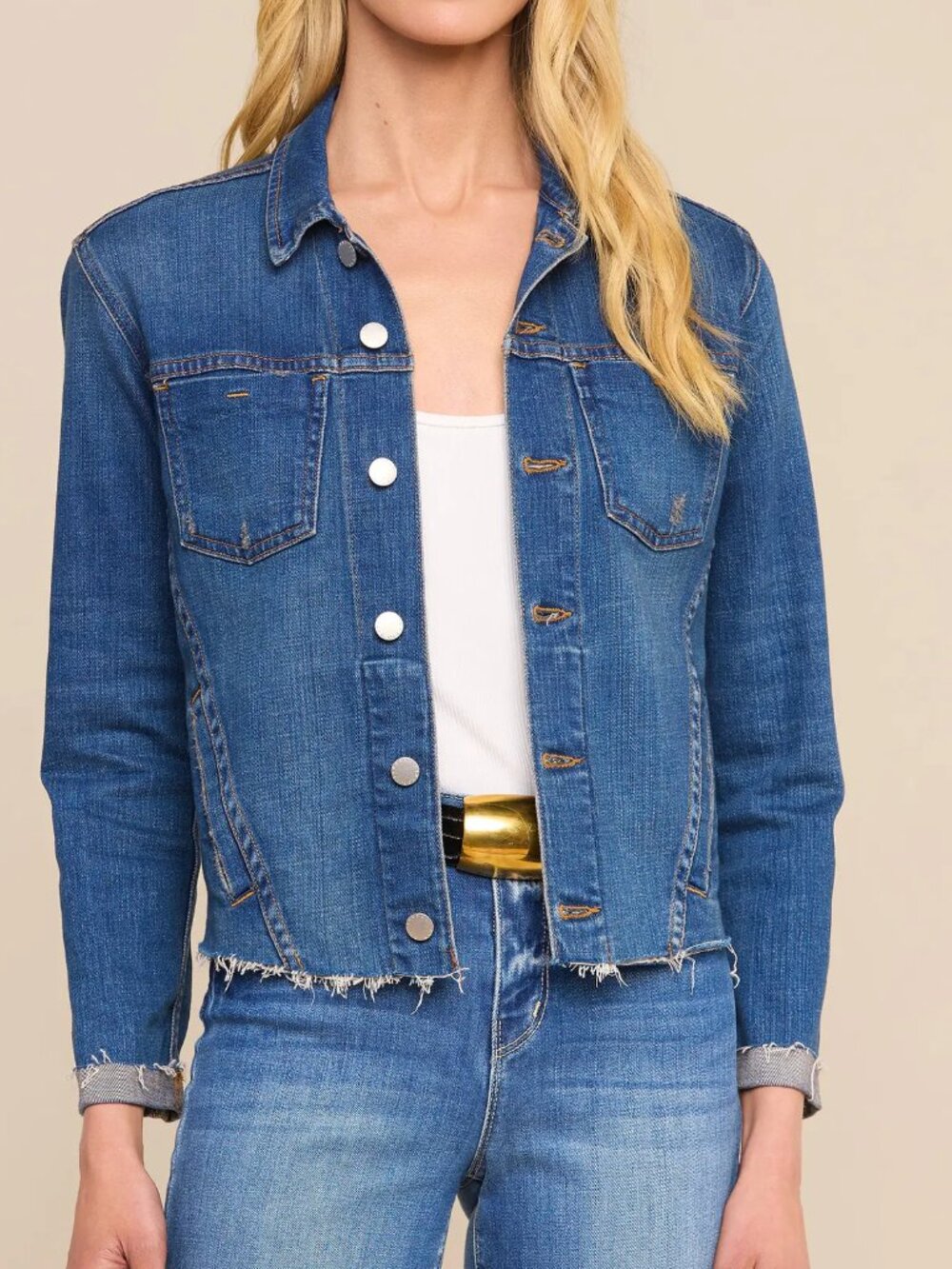 L'AGENCE Janelle Slim Stretch Denim Jacket Authentique Wash Sz L